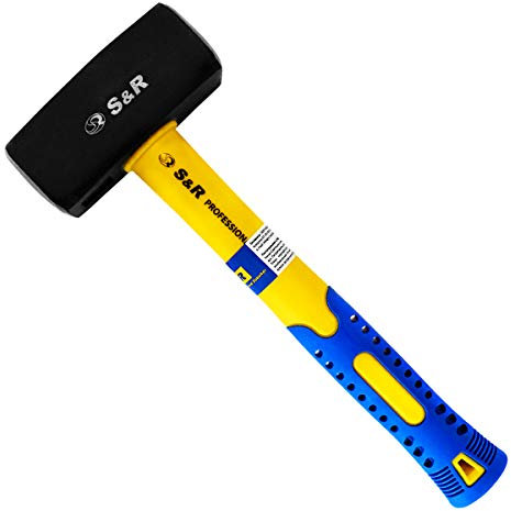 S&R Maza Maceta Albañil de Demolición de 1 kg en Acero Forjado C50. Martillo con mango de fibra de vidrio con recubrimiento de PVC anti vibración