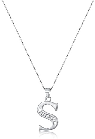 Clearine Collar de Mujer Plata 925 con Colgante Letras 26 Zirconia Cúbica Alfabeto Personalizado S