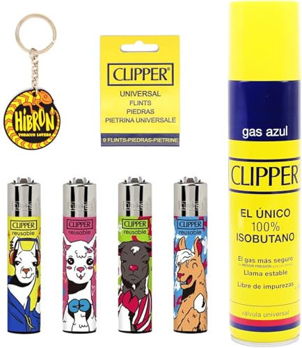 Clipper Mecheros Encendedores Surtidos Bonitos Baratos con Carga Gas 300 Ml, 9uds, Piedra y Llavero Hibron Gratis