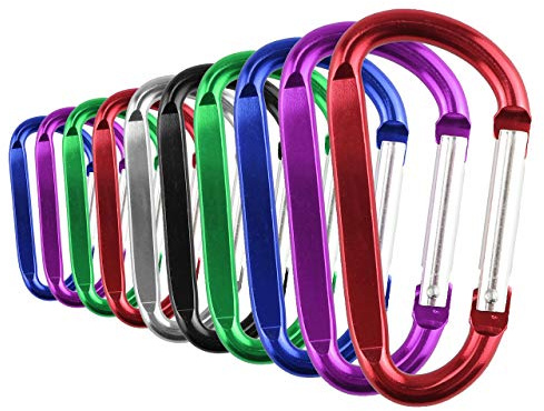 Temlum 10 st karbinhakar aluminium D-ringklämma liten snäppkrok för nycklar, ryggsäck, hundkoppel, fiske, vandring (3,8 x 7,4 cm)