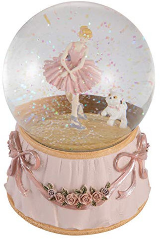 Dreamwizor Ballerina Schneekugel spielt Greensleeves Musik Ballett tanzendes Mädchen mit Welpen rotierende mechanische und musikalische Glas-Schneekugel 10,2 cm
