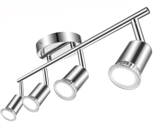 Aigostar Lámpara de Techo LED Focos， Plafón con Focos GU10 4 Luces para Ángulo Ajustable y Giratorio para Interior Focos de Techo Orientables para Dormitorio Cocina (Sin bombillas)