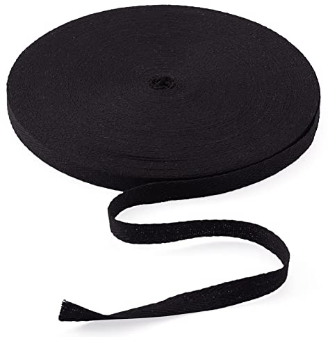 Craftdady 45,7 m (50 Yards) 10mm Baumwoll-Twillband weiches Schrägband Band 1 cm (3/8'') Fischgräten-Gurtband Wimpelband für DIY-Basteln, Schwarz