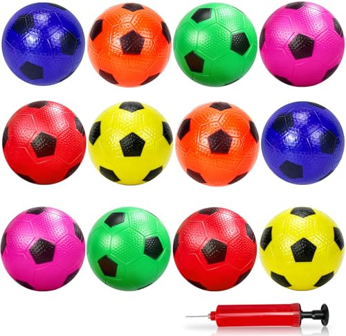 Ynanimery 12P Small Footballs for Kids, Soft Sports Balls with Pump-Playground Ball Inflatable Football for 3-6 Kids, Indoor Outdoor Play Beach, Park, Swimming Pool Party Foam Footballs Multipack