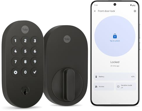 Yale Matte Black Keyed Deadbolt Smart Lock with Google Matter, YRD510-MT1-BLK