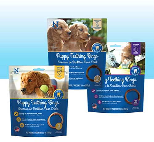 N-Bone Puppy Teething Rings 3 Count Bag Variety Pack, Chicken & Pumpkin & Peanut Butter Flavor, Total 3 Bags, 10.8-oz, 9 Rings