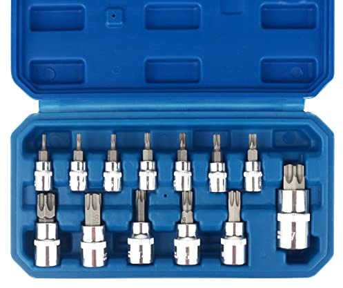 DAYUAN Juego de llaves de vaso Torx de 13 piezas de 3/8 pulgadas Dr. T8 - T70 E Star Premium S2 de acero de aleación Cr-V de acero estrella Torx brocas métricas de 1/4, 3/8 y 1/2 pulgadas