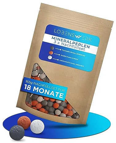 LOBENSWERK Duschkopf Mineralperlen Nachfüllset [Für 18 Monate] Natürliche Reinigung der Haut, weiches und keimfreies Wasser | Duschkopf Kalk & Chlor Filter