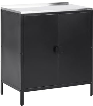 Beliani Commode de Jardin Cuisine Extérieure Noire à 2 Portes en Acier 90 x 80 x 50 cm Rangement Vilama