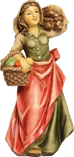 FADEDA JOK: Magd mit Holzbündel/Höhe:12 cm/handbemalt/detailgetreue Krippen Figuren - Weihnachten Tisch Dekoration Krippe Zubehör