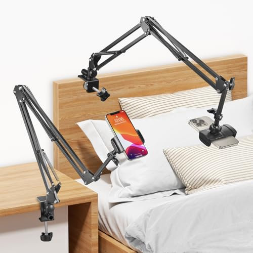 SAMHOUSING Phone Holder for Bed, Cell Phone Bed Stand Holder for Desk, Headboard, Bed, Bedside, Table, Compatible with iPhone 16 15 Pro Max XR X 8 7 6 or Other 3.5-7 Devices
