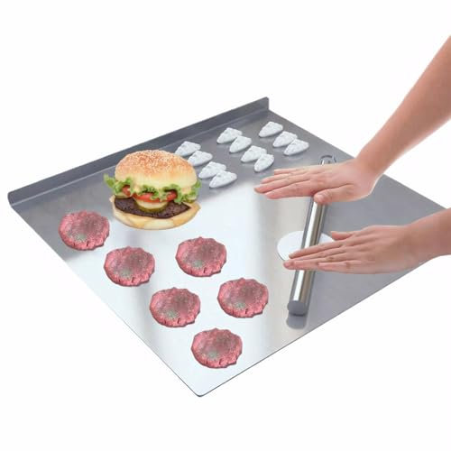 Accmuzzy Planche à Découper Inox 40x30cm, Plaque Inox Cuisine Plan de Travail en Titane avec Bord Anti-Glissement, Idéale pour Cuisson, Pétrissage, Découpe et Comme Planche