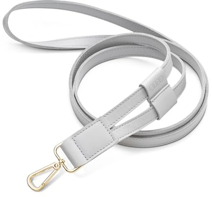 Audi 3182400100 Schlüsselband Karabiner Damen Leder Ringe Logo Lanyard, grau