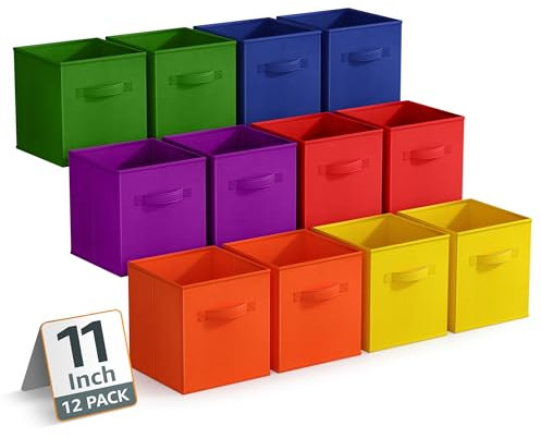 Sorbus 11 Inch Storage Bins - Sturdy Collapsible Fabric Storage Cubes with Handle - 12 Foldable Baskets for Organizing Clothes, Toys, Books - Storage Baskets for Shelves, Closets