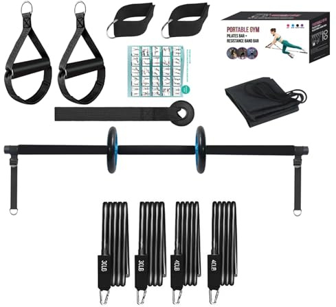 Set da bar per pilates, pilates e pilates, con fasce di resistenza, dispositivo multifunzione per ginnastica a casa, con rullo per allenamento completo