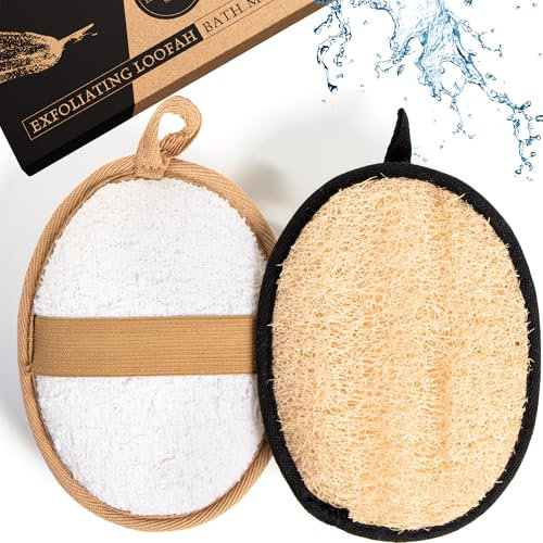 Loofah Sponge Pad (x2 Pack) - Natural Loofa Exfoliating Sponge, A Body Exfoliator Scrubber for Shower and Bath, Eco-Friendly Exfoliating Wash Scrub Luffa - x2 Pack