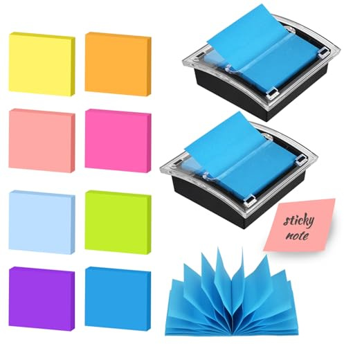 HMIEPRS 2Pcs Note Dispenser with 400 Sheets Pop Up Sticky Notes | 3x3 Inch Black Sticky Notes Holder, 8 Bright Colors Self-Stick Notes, Sticky Note Dispenser for Desk School Office Home