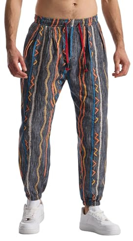 MakingDa Pantaloni hippie larghi da uomo in cotone, da yoga, stile harem, con polsini, pantaloni da salotto hippy, S