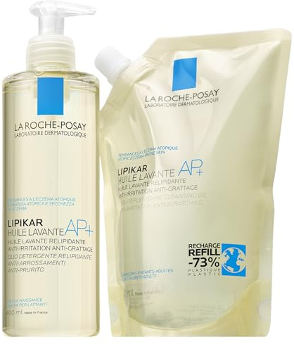La Roche-Posay | Lipikar Huile Lavante AP+ Huile de douche | Nettoie en douceur | Anti-irritations | Pour peaux normales, sèches & atopiques | Dès la naissance | 400ml + éco-recharge de 400ml