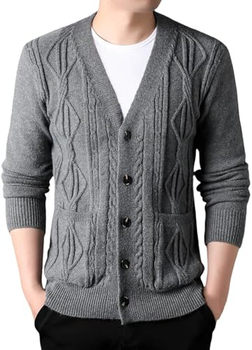 ZDSUHYIW Cárdigan de punto para hombre, cuello en V, ligero y elegante, chaqueta de invierno clásica con botones, chaqueta de entretiempo ligera, sudadera elegante