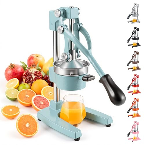 CO-Z Cast-Iron Manual Citrus Juicer Press, Heavy Duty Commercial Orange, Lemon, Lime & Pomegranate Squeezer, 6 kg Countertop Hand Juice Extractor with 304 SS Strainer for Home, Café & Bar, Cyan