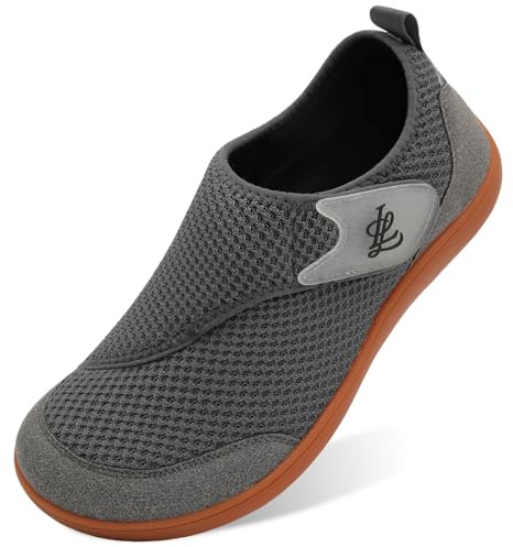 Slip On Trainers Men Wide Fit Barefoot Walking Shoes Zero Drop Breathable Sneakers Grey Size 12 Wide