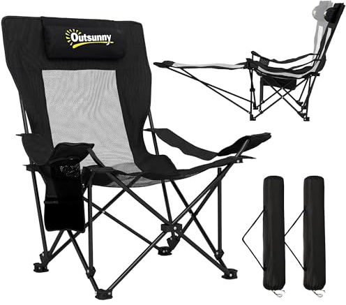 Outsunny Conjunto de 2 Sillas Plegables Camping Respaldo Ajustable Negro