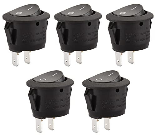 Heschen Wippschalter, Ein-/Ausschalter (I/O), SPST, 2 Klemmen, 6 A, 250 VAC, UL VDE, rund, schwarz, 5 Stück