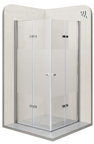 i-flair Duschkabine EMMA mit Falttüren 80x100 cm (Links x Rechts) Höhe: 180cm, Eckduschkabine Falttürkabine aus teilsatiniertem 6mm NANO ESG Sicherheitsglas - DK99