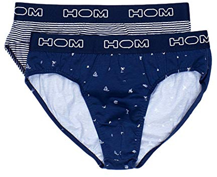 Hom City #2 Mini Briefs 2p Slip, Bleu (Rayé Marine/Blanc + Imprimé Marine/Blanc D014), Small (Taille Fabricant:S) (Lot de 2) Homme