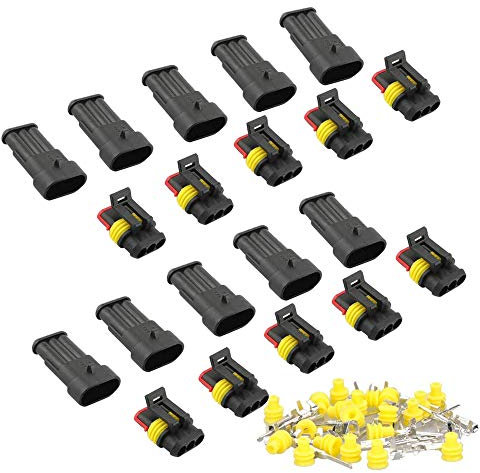 RUNCCI-YUN 10 Kit 3 Pin Waterproof Electrical Connector Plug Socket Kit, Car Wire Connector, Waterproof, Dustproof, Insulated and Sealed, 1.5mm Series Terminal Connector