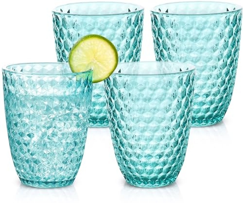 BELLAFORTE Shatterproof Tritan Plastic Short Tumbler, Set of 4, 385ml - Laguna Beach Drinking Glasses - Unbreakable Cups for Indoor and Outdoor Use - BPA Free - Dishwasher Safe - Blue