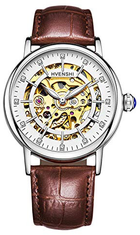 rorios Armbanduhren Damen Automatische Mechanische Uhren Skelett Leuchtend Lederband Damenuhren