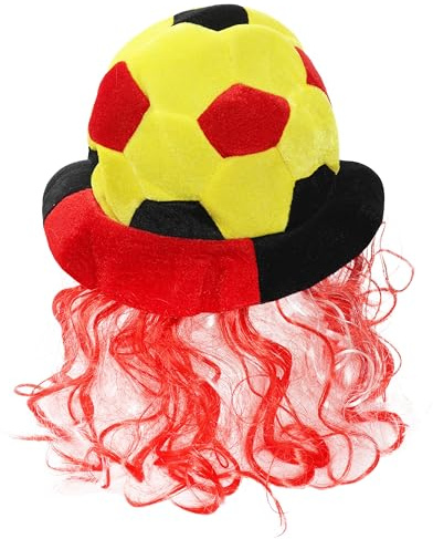 I LOVE FANCY DRESS Adults Football Hat - Yellow, Red & Black German Football Supporters Hat With Attached Red & White Hair - Novelty Germany World Cup Fans Euro Football Flag Colours - Pack Of 1