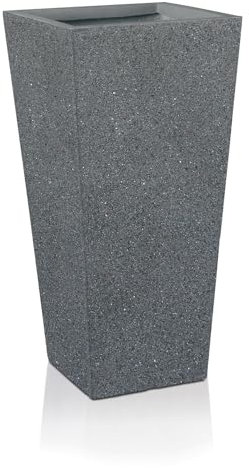IDEALIST 39cm Small Tall Planter | Grey Reinforced Stone Tapered Garden Plant Pot with Drainage Holes L18.5 W18.5 H39 cm, 8 litres