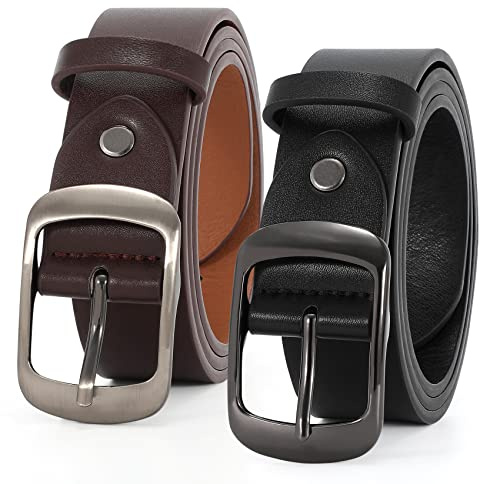 JASGOOD 2 Packs Women Faux Leather Belts for Jeans Fashion Ladies Waist Belt Black Coffee Large