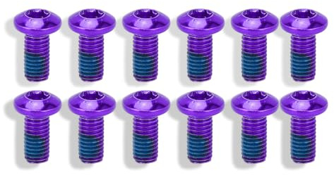 HERCHR 12Pcs Bike Disc Brake Rotor Bolts, Alloy Steel M5 Mountain Bike Disc Brake Caliper Rotor Bolts Screws Bicycle Stem Fixed Screws for MTB, Road Mountain Bikes Riding Spare Parts (Purple)