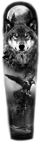 x3 Tatouage bras loup et forêt - 1 lot de 3 Feuilles de tatouage éphémère sleeve | Bras complet | Noir | Homme - TATTOO YOUR STYLE
