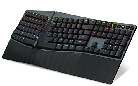 Perixx PERIBOARD-835BL Kabellose, ergonomische mechanische Tastatur, RGB-Hintergrundbeleuchtung, Flache Blaue Klickschalter, Multi-Geräte-Verbindung, kompatibel mit Windows und Mac OS X, US-Englisch