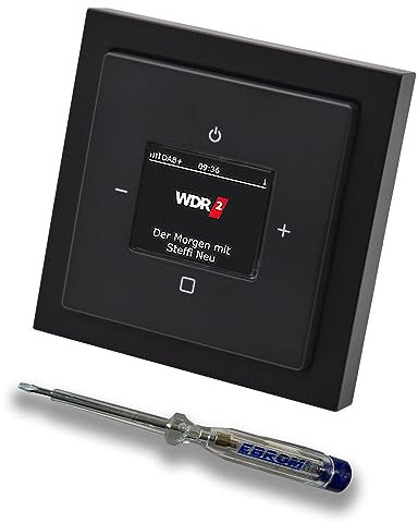 Busch Jäger DAB+ (DAB PLUS) Unterputz Radio (8215U-101) Future Linear Schwarz Matt, Komplett-Set 8215 U – 101, Rahmen und Radioabdeckung inkl. EBROM Phasenprüfer zur Montage des Geräts