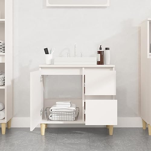 Homvdxl Under Sink Bathroom Cabinet, Modern Storage Cabinet with 2 Drawers and Door, for Washbasins without Pedestal, with Feet, 65x33x60 cm - White