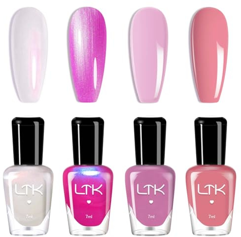 4PCS Nail Polish Sets - Pink Nail Polish Quick Dry - White Multiple Collocation Pearl Nail Varnish - Jelly Pink Air Dry Long Lasting Silky Smooth DIY Nail Art Gifts for Women