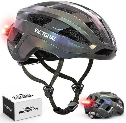 VICTGOAL Rennrad Helm Männer Frauen Leicht Fahrradhelm Herren Rennrad mit Magnetischen Rücklicht Einstellbare Atmungsaktiv Rennradhelm für Erwachsene Radfahren (Glitzer, L: 57-61 cm)