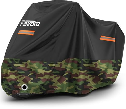 Favoto XXXL Motorcycle Cover Waterproof 210D Oxford, Upgraded Dustproof & Heat-Resistant Outdoor Motorbike Shelter with Lock-Holes & 2 Windproof Buckles, Fits up to 104 inch / 265 cm