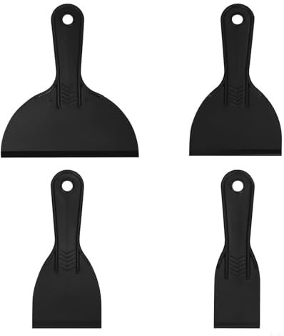 VKE Kit Couteaux à Enduire,Spatule Enduit Professionnel avec Manche Télescopique,Parfait Liss Inoxydable 25/40/60 cm,l'outil Parfait pour Cloison Sèche en Ciment (uniquement Spatules Plastique 4 PCS)