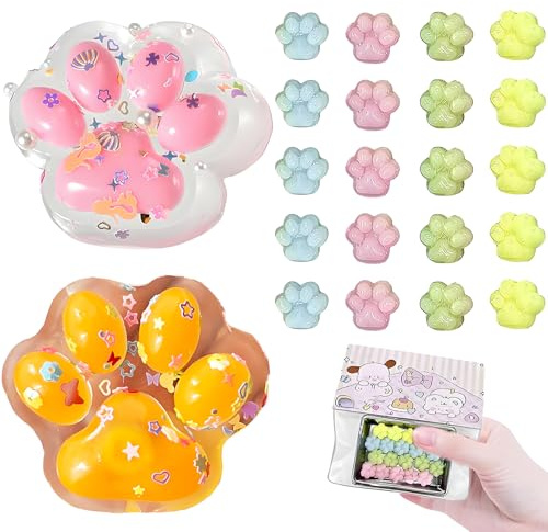 2 Stück Katzenpfoten Squishy Und 20 Mini Katzenpfoten Squishies, Katzenkrallen Squishy Pfote, Cat Paw Squishy, Süße Katzenpfote Squishies, 2 Big Transparent Zufällige Farbe Zum Stress Spielzeug