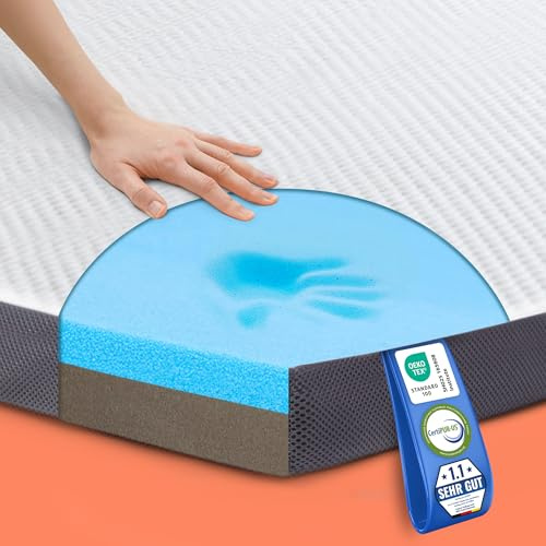 MKS 2-in-1 Gel Mattress Topper - Gel Foam Mattress Topper 100 x 200 cm with H3 & H4, 5-Ply Comfort, Pressure Relief & Mesh Sides - Reversible Mattress Top for Side, Back & Belly Sleepers
