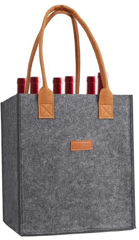 Genérico Bolsa de Fieltro para Botellas, Portátil para Botella de Vino, Bolsas para Botellas de Vino con 6 Compartimentos con Mango, Reutilizable Bolsa de Cerveza, para Picnic, Viajes, Camping