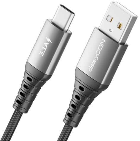 deleyCON 1m USB-C-Kabel 3,1 A Laddkabel Datakabel USB-A till USB-C för iPhone 17 16 15 Pro Max Air Galaxy A16 A56 S25 S24 S23 Pixel iPad Pro Notebook AirPods Surfplatta Switch PS5