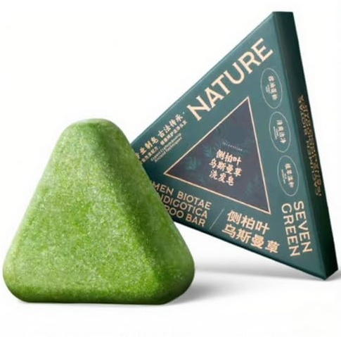 Nature Triangle Shampoo Bar,Nature Seven Green Soap Shampoo for Hair Care,Gentle Cleansing Solid Shampoo Bar,Handmade Plant-Based Shampoo Bar for Strengthen Hair,Improve Frizziness Hair